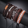 6Pcs 6 Style Adjustable Braided Imitation Leather Cord Bracelet Set with Waxed Cord for Men BJEW-F458-05-7