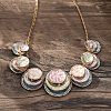 Summer Beach Alloy Colorful Enamel Multi Layer Flat Round Bib Necklaces NJEW-B113-04-1