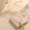 304 Stainless Steel Micro Pave Clear Cubic Zirconia Pea Pendant Necklaces for Women NJEW-U045-02G-1