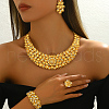 Elegant Vintage Brass & Plastic Flower Bracelets & Earrings & Necklaces & Rings Sets for Women HV3857-2