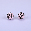 Printed Round with Leopard Print Pattern Silicone Focal Beads SI-JX0056A-101-1