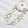 Boho Glass & Dyed Natural Shell Beaded Chips 3 Layer Necklaces for Women NJEW-H047-01B-1
