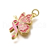 October Breast Cancer Pink Awareness Ribbon Brass Enamel Pendants KK-S517-04D-D-2