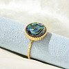 Flat Round 304 Stainless Steel Paua Shell Cuff Rings for Women RJEW-G346-10G-01-3