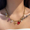 White Bowknot Hot Pink Heart Red Strawberry 201 Stainless Steel & Resin Pendant Necklaces for Women FS-WG72E1A-01-2