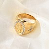 Oval with Saint 304 Stainless Steel Rhinestone Finger Ring for Unisex RJEW-Z076-05G-02-3