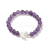 Natural Amethyst & Synthetic Hematite Stretch Bracelet BJEW-M236-01B-2