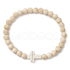 4Pcs Natural Wood Beads Stretch Bracelets for Women BJEW-JB11338-3