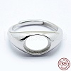 Anti-Tarnish Rhodium Plated 925 Sterling Silver Finger Ring Components STER-G027-02P-4