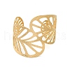 Stainless Steel Hollow Leaf Open Cuff Bangles for Women BJEW-G719-11G-2