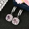 925 Sterling Silver Pave Cubic Zirconia Square Hoop Earrings EJEW-C150-01A-02-1
