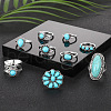9Pcs Alloy with Synthetic Turquoise Finger Rings FS-WG21963-01-3
