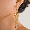 Elegant Brass Flower with Star Tassel Hoop Earrings PF9976-1-1