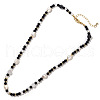 Round Natural Obsidian & Natural Freshwater Pearl & Brass Spacer Beaded Necklaces NN6807-1