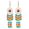 304 Stainless Steel Synthetic Turquoise Flat Round Dangle Earrings EJEW-JE06454-01-2