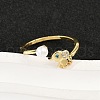 Brass Micro Pave Cubic Zirconia and Shell Pearl Cuff Rings RJEW-D318-01G-2
