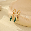 Retro Minimalist Natural Malachite Stainless Steel Hoop Earrings PW8328-1-1