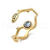 Leaf & Flat Round 304 Stainless Steel Paua Shell Cuff Rings for Women RJEW-G346-01G-01-4
