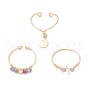 3Pcs Copper Wire Wrapped Natural Amethyst Faceted Round Bead Finger Rings for Women RJEW-JR00887-03-4