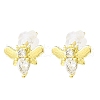 Bees Brass Micro Pave Cubic Zirconia Stud Earrings EJEW-L270-27G-1