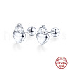 Rhodium Plated 925 Sterling Silver Heart Stud Earring with Cubic Zirconia KB6220-1-1