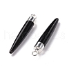 Natural Black Onyx Brass Pointed Pendants G-B025-02P-08-3