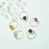 Round Natural Gemstone Braided Finger Ring RJEW-JR00496-2