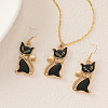Cat Shape Zinc Alloy Enamel Pendant Necklaces & Dangle Earrings Sets FS-WG2319B-01-3
