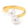 Rack Plating Brass Open Cuff Rings with Round Plastic Pearl Beads for Women RJEW-Q770-26G-1