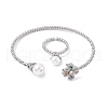 Heart Clover Brass Micro Pave Cubic Zirconia Cuff Bangles & Rings Sets for Women SJEW-R002-02P-01-4