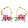 Woven Glass Leaf Huggie Hoop Earring EJEW-MZ00235-04-1