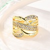 Brass Micro Pave Clear Cubic Zirconia Cuff Rings RJEW-U047-13G-2