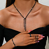 Alloy Rhinestone Tassel Pendant Necklace & Stud Earring & Ring FS-WG7E587-01-2