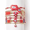 7Pcs 7 Style Evil Eye Lampwork & Glass Seed & Brass Beaded Stretch Bracelets Set for Women BJEW-JB09249-01-1