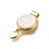 Brass Pave Natural White Shell Flat Round with Heart Pendants KK-C090-37G-06-3