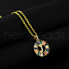 Brass Pave Colorful Cubic Zirconia Initial Ring Pendant Necklaces FS-WGF1437-10-1