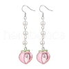 ABS Plastic Imitation Pearl Beads & Resin Peach Dangle Earrings EJEW-JE05834-1