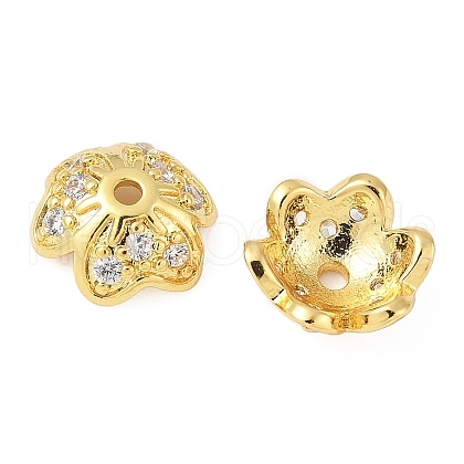 Brass Micro Pave Clear Cubic Zirconia Bead Caps KK-V015-33G-01-1