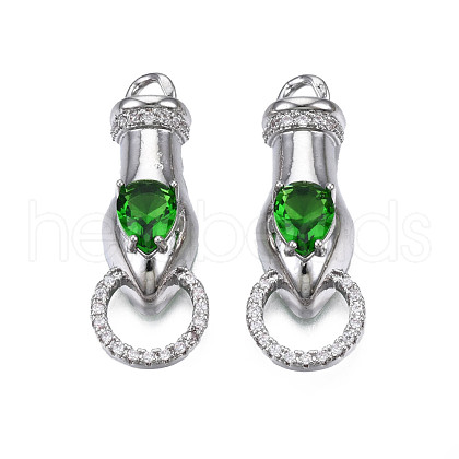 Brass Clear & Green Cubic Zirconia Connector Charms KK-N216-356P-1