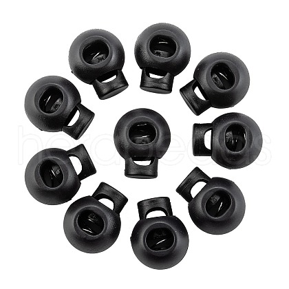 1-Hole Dyed Iron Spring Loaded Eco-Friendly Plastic Round Buckle Cord Toggle Lock Beans Stoppers for Sportwear Luggage Backpack Straps X-FIND-E004-60B-18mm-1