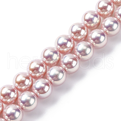 UV Plating Pearlized Glass Pearl Beads Strands GLAA-F128-01B-T11-1