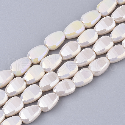 Electroplate Opaque Solid Color Glass Beads Strands EGLA-T020-02F-1