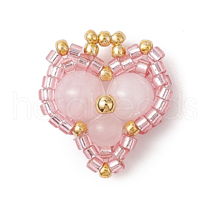 Glass Seed Beaded Heart Pendants PALLOY-MZ00466-04-1
