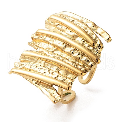 Textured 304 Stainless Steel Open Cuff Rings for Women RJEW-Z044-03G-02-1