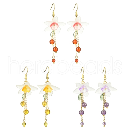 3 Pairs Acrylic & Brass Dangle Earrings for Women EJEW-TA00566-1