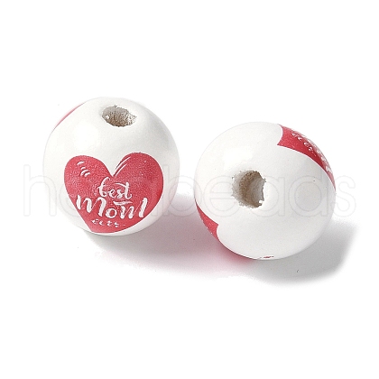 Mother's Day Theme Printed Wood European Beads WOOD-F016-12-1