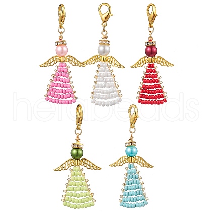 Angel Glass Seed Beads Pendants Decrotions HJEW-MZ00113-1