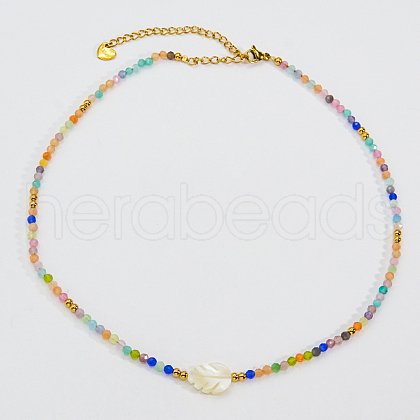 Summer Faceted Glass & Imitation Pearl Stainless Steel Beaded Necklaces for Women JT8933-3-1