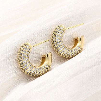 Brass Micro Pave Clear Cubic Zirconia Stud Earrings EJEW-F373-08G-1