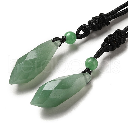 Cone Natural Green Aventurine Pendant Necklace with Nylon Rope for Women G-H286-08G-1